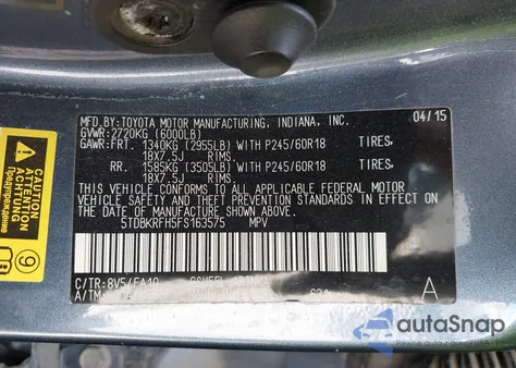 2015 Toyota Highlander Le Plus V6 from USA, damaged, VIN 5TDBKRFH5FS163575